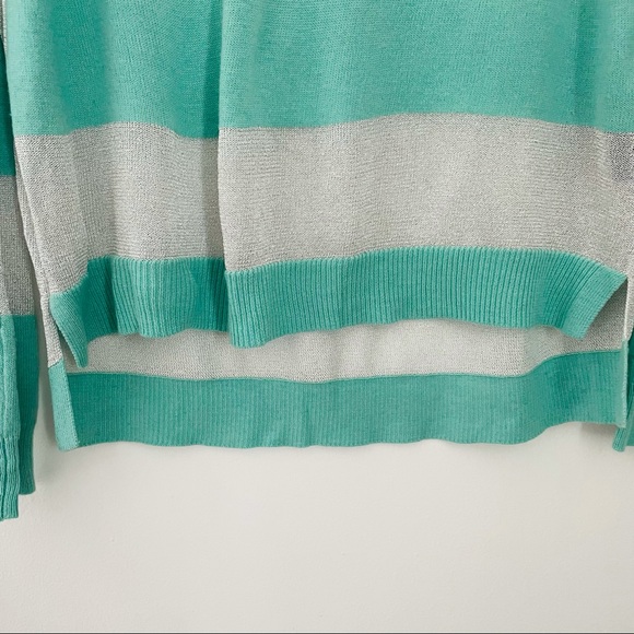 VINCE CAMUTO Mint Green Sparkly Silver Striped Sweater - Size Small - Picture 14 of 16